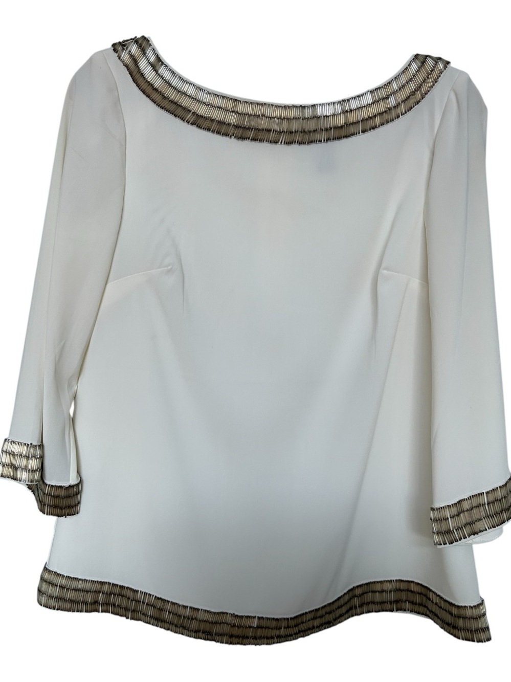 Ivory Women's Tunic Top with Metallic Trim